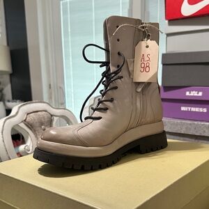 A.S.98 Women's Gray Leather Combat Boots